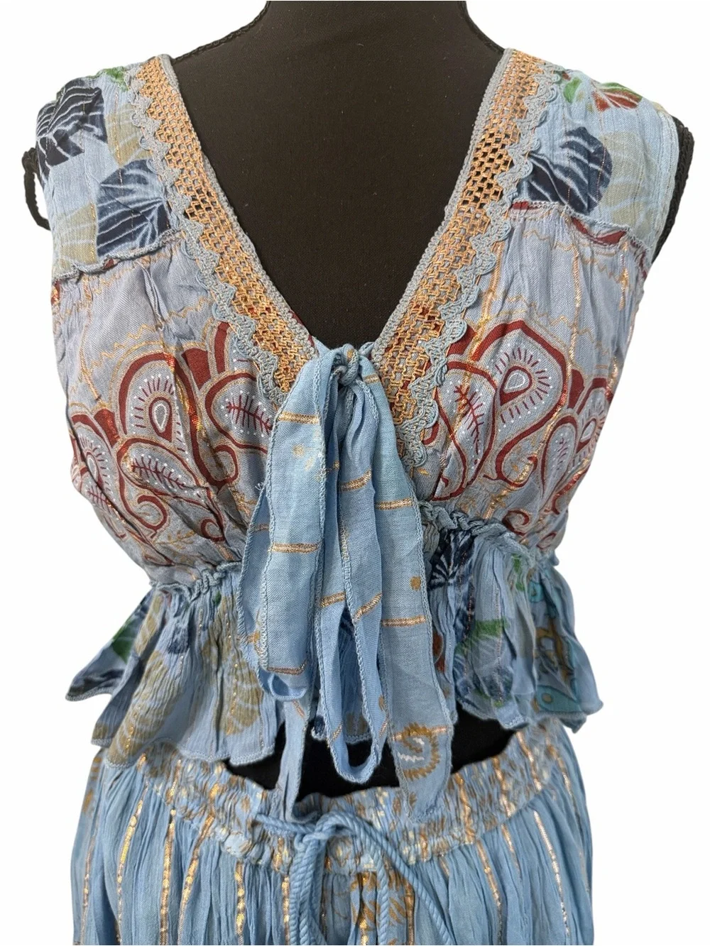 Ananta 2pc Blue Multi Print Maxi Skirt Set(One Size)